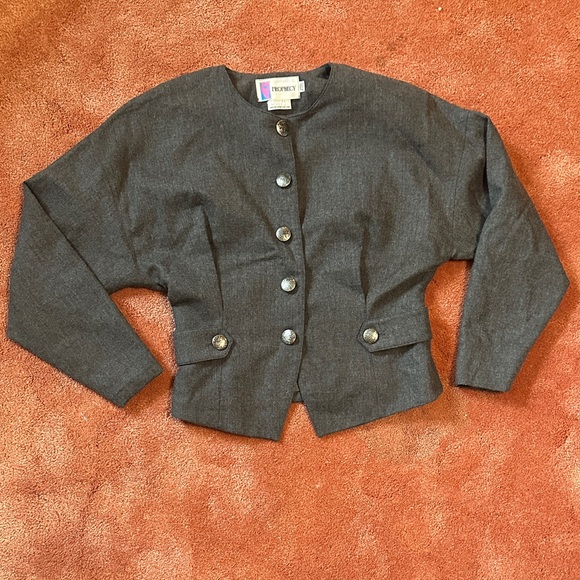 Charcoal Button-Up Jacket with Silver Accents - Picture 1 of 1